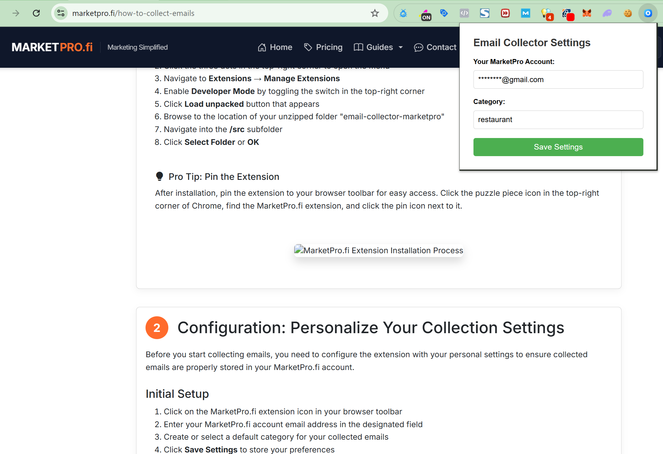 MarketPro.fi Extension Installation Process