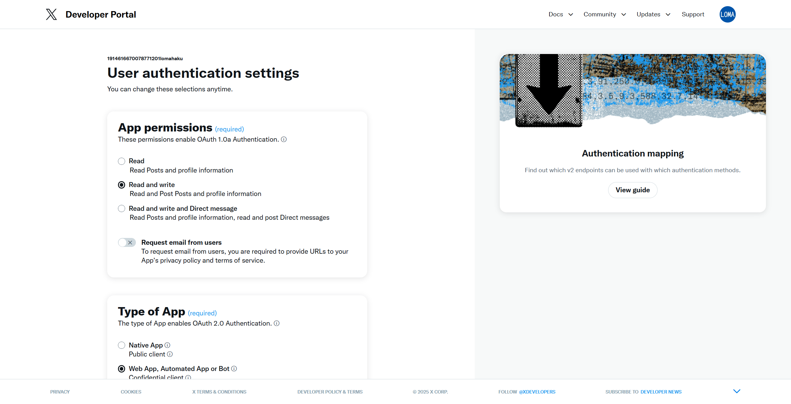 X API App Information Setup